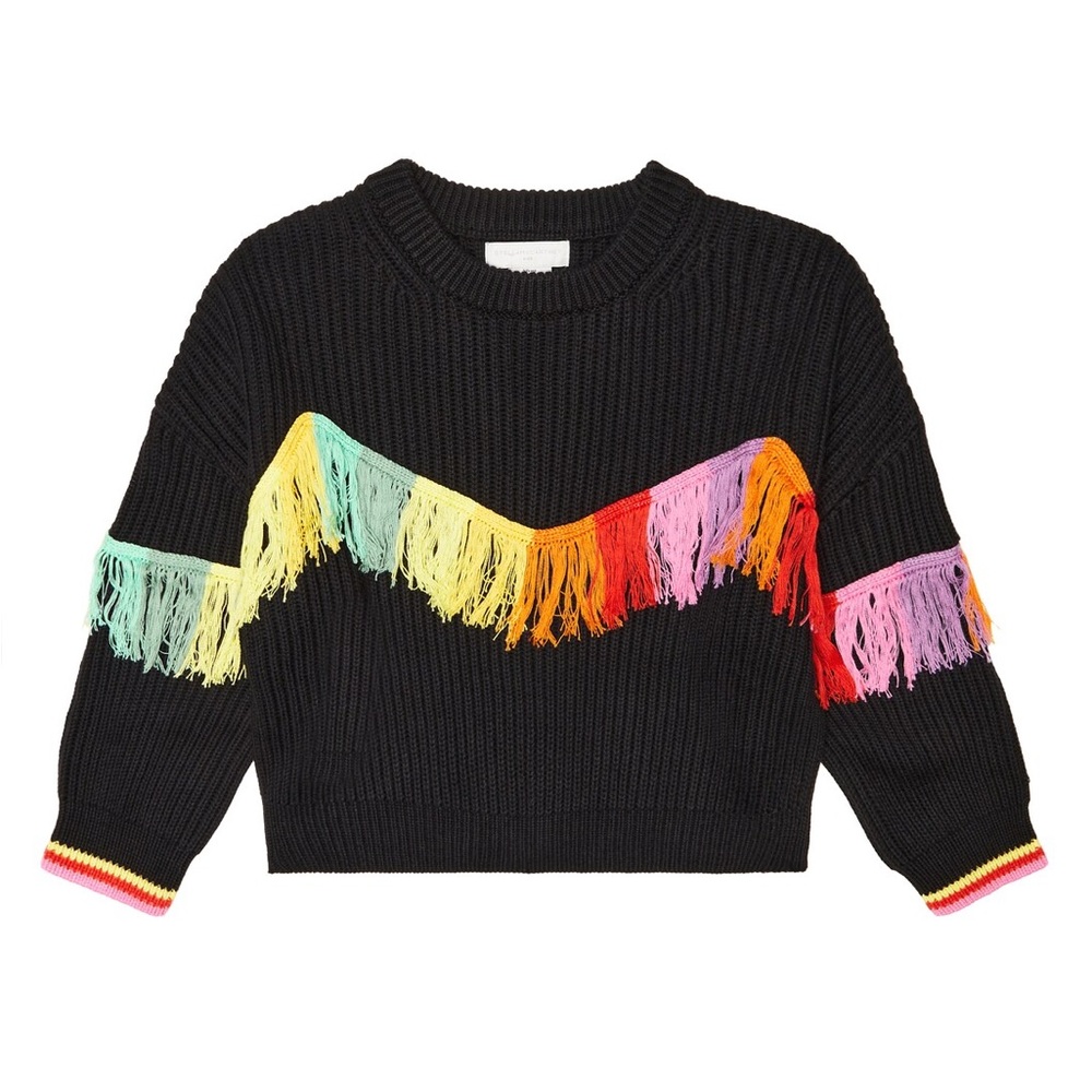 Stella McCartney Black Knit Sweater with Rainbow Fringe